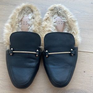Size 6 “A New Day” black slip on faux fur mules